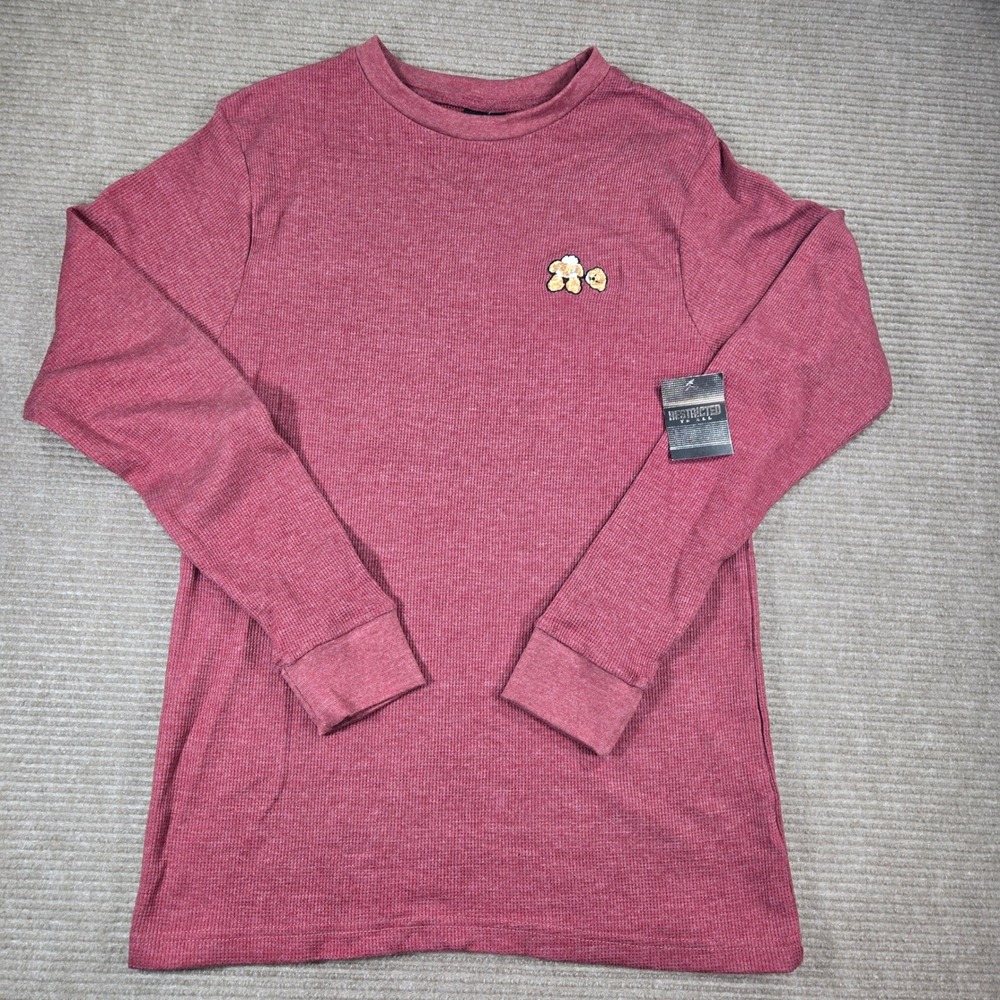 Restricted To All Mens Medium Burgundy Waffle Knit Teddy Bear Thermal‎ Shirt
